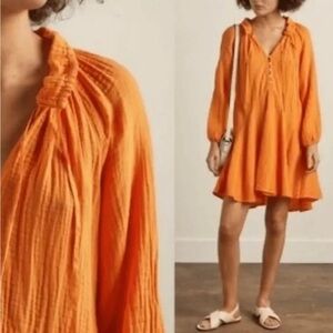 Magaschoni 100% Organic Cotton Gauze Flowy Boho Tunic Top Turmeric Orange Size M